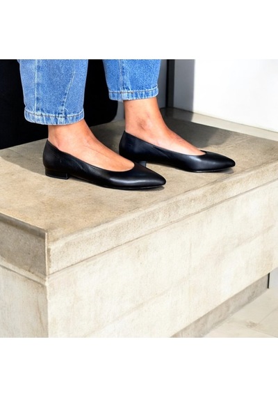 Ne&ve Shoes Siyah Hakiki Deri Sivri Burun Şık Ve Rahat Günlük Babet