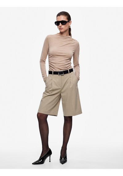 Koton Drapeli Slim Fit Dik Yaka Uzun Kollu Bluz Bej 7wak80053uk Ekru