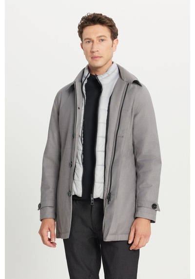 AC&Co / Altınyıldız Classics Erkek Grı Standart Fit Normal Kesim Gömlek Yaka Yan Cepli Kaban Gri AC&Co / Altınyıldız Classics Erkek Grı Standart Fit Normal Kesim Gömlek Yaka Yan Cepli Kaban Gri