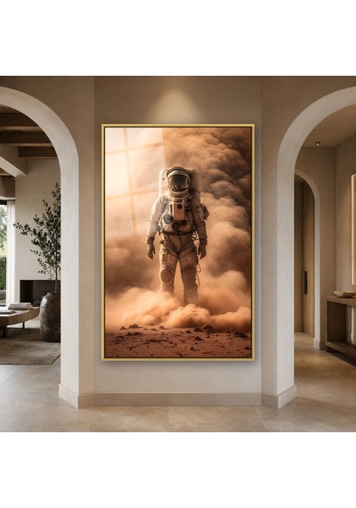 Toz Fırtınasında Astronot Gold Çerçeveli Cam Tablo