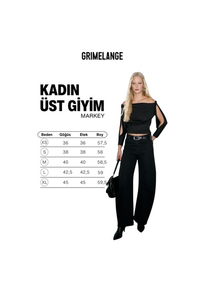 Grımelange Markey Kadın Esnek Kumaşlı Kol Yırtmaç Detaylı Siyah Bluz Siyah