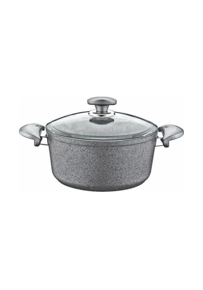 Oms Granit 26x12,5 Cm Gri Derin Tencere Cam Kapaklı 3110 Diğer