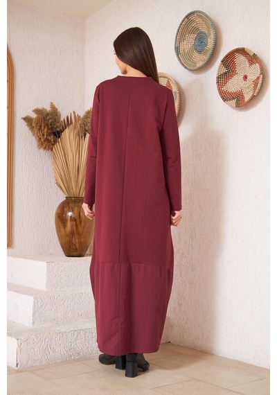 Darlin Moda Bordo Uzun Kollu Eteği Poplin Detaylı Maxi Boy Elbise DM4640 Darlin Moda Bordo Uzun Kollu Eteği Poplin Detaylı Maxi Boy Elbise DM4640