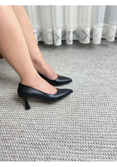 Asmi Shoes Kadın Flora Siyah Cilt 6 Cm İnce Topuklu Stiletto