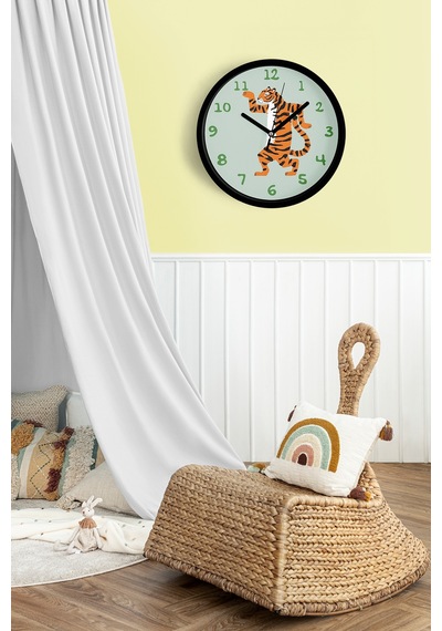 Sevimli Kaplan Çocuk Odası Duvar Saati - 25cm - Önü Camlı Siyah Kasa - Sessiz Mekanizma-jh1075 Siyah