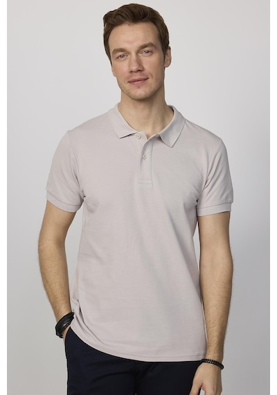Tudors Erkek Slim Fit Dar Kesim Pamuklu Yumuşak Dokulu Serin Tutan Kumaş Düz Pike Gri Polo Yaka Tişört-30766-Gri