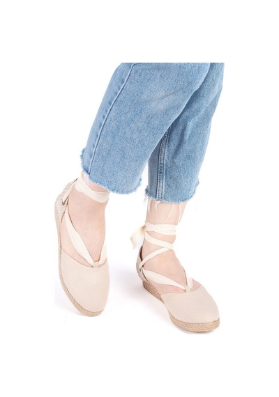 Star Tombis Gerçek Elişi Ipli Düz Topuk Keten Espadril Handmade Bej