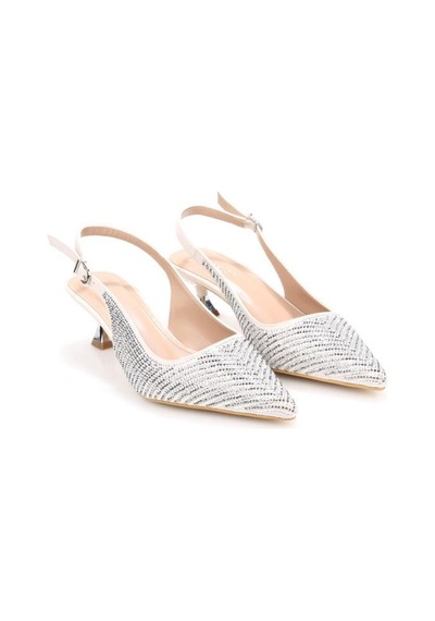 Pisagor Ps-32350 Kadın 4 Cm Arkası Açık Taşlı Abiye Stiletto Ayakkabı Krem