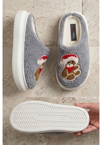 Unisex Ultra Hafif Yumuşak Peluş Kaymaz Taban Anne Çocuk Misafir Ayıcık Desenli Ev Terliği Füme Unisex Ultra Hafif Yumuşak Peluş Kaymaz Taban Anne Çocuk Misafir Ayıcık Desenli Ev Terliği Füme