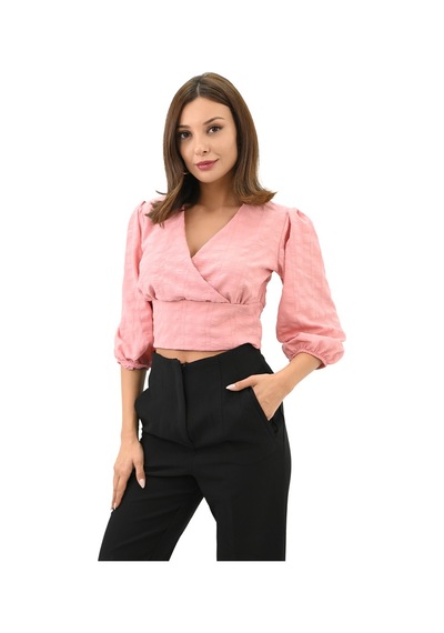 Koza Butik Kadın Balon Kol Detaylı Crop Gömlek 1719-25 001