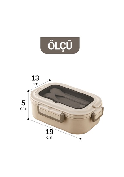 2 Bölmeli Kaşık Çatallı Paslanmaz Çelik Yemek Kabı Lunch Box Sefer Tası Beslenme Kabı Latte Krem