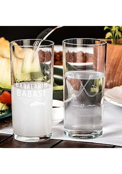 Babaların Babası Esprili Ahşap Kutulu Rakı Seti 2 Adet Kadeh 1 Adet Sürahi Duble Metre Açık Mavi