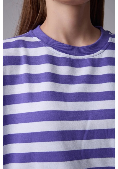 Defys Kadın Çizgili Oversıze Sweat Mor-beyaz - 608041455 Mor-beyaz