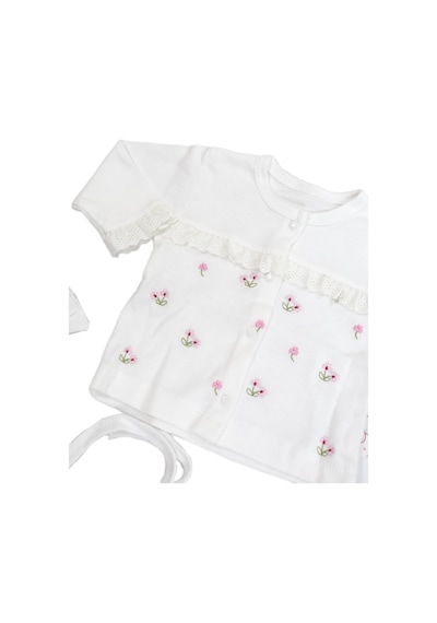 Sitilin Kız Bebek Natural Pamuk Kumaş 5 Li İşlemeli Lüks Hastane Çıkışı Seti Stl6680 Beyaz