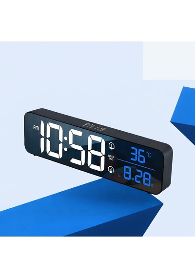 Mdstech Hd Led Aynalı Dijital Masa Saati Sıcaklık Tarih Alarm Usb Şarjlı Elektronik Saat Siyah
