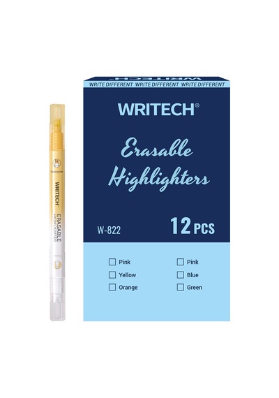 Wrıtech W-822 Silinebilir Fosforlu Kalem Pastel Gınko Sarı - 12'li Kutu Beyaz - Gümüş