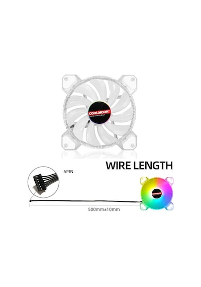 Coolmoon 12cm Rgb P Kasa Fanı Kristal Elmas Yüzey - 6pin Soğutucu Fan Kontrolcü Olmadan Çalışmaz
