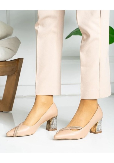 Feles Çift Şerit Stiletto Kadın Topuklu Ayakkabı Ten