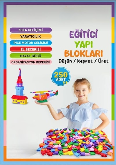 250 Parçalı Saklama Kutulu Renkli Bloklu Eğlenceli Sayısız Kombinasyonlu Eğitici Yapı Oyuncak Seti