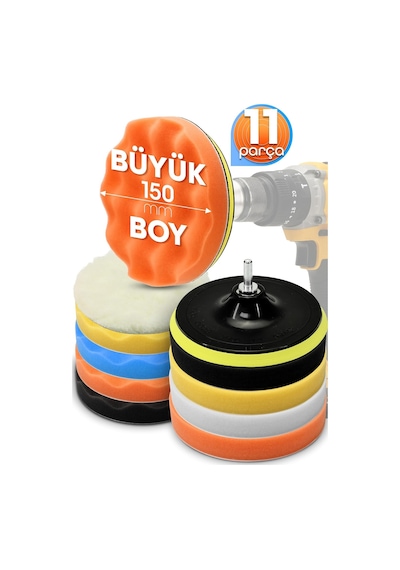 Büyük Boy 11 Parça 150mm Pasta Cila Polisaj Süngeri Seti Matkap Uyumlu Pasta Cila Parlatma Pedi