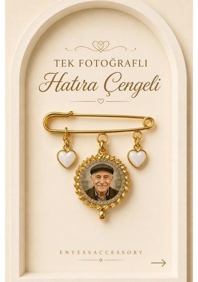 Kişiye Özel 1 Fotoğraflı Hatıra Çengeli - Anı Çengeli Altın Altın