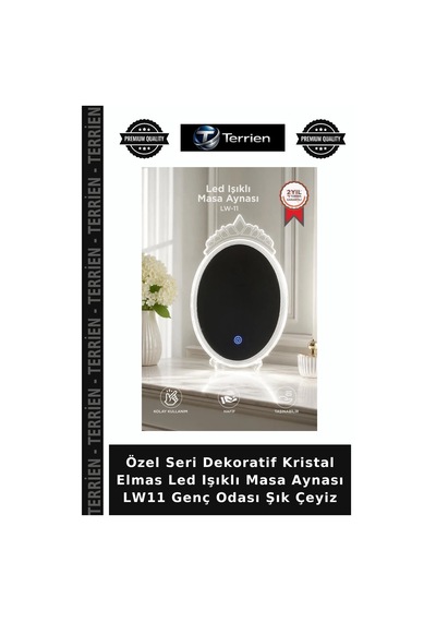 Özel Seri Dekoratif Kristal Elmas Led Işıklı Masa Aynası Lw11 Genç Odası Şık Çeyiz Çok Renkli