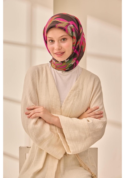 Silk Home Olinda İpek Eşarp 47003-02 Soluk Siyah, Kırmızı, Yağ Yeşili, Fuşya