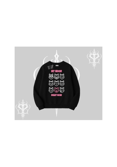 Tarzsokak My Mood Right Now Yazılı Sevimli Kedi Biskilet Sweatshirt Siyah