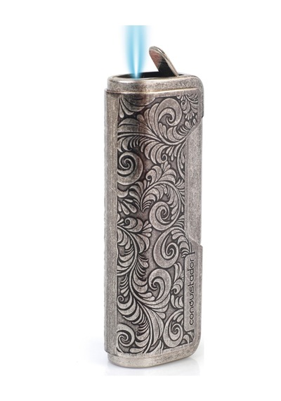Conquistador Tek Torch Pürmüz Gümüş İşlemeli Metal Puro Çakmağı Cnq-027