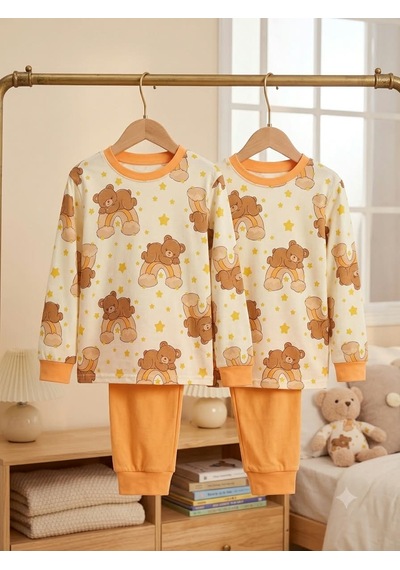 Kapitex Çocuk Pijama Takımı Açık Turuncu
