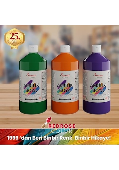 Yeşil, Mor, Turuncu Akrilik Boya 3'lü Set 3x1000 Gr Genel
