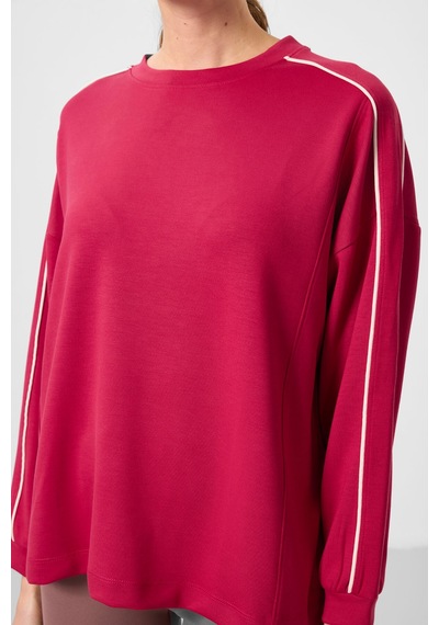 Tommylıfe Viva Kırmızı Yumuşak Dokulu O Yaka Oversize Kadın Tunik Sweatshirt - 97303