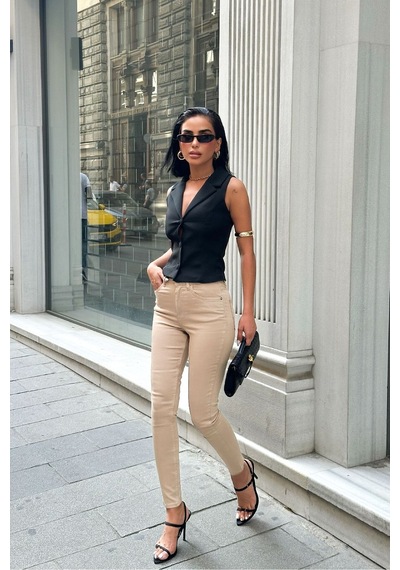 HLT Jeans Kadın Bej Süper Skinny Fit Esnek Likralı Yüksek Bel Jean Kot Pantolon Jennie-2005
