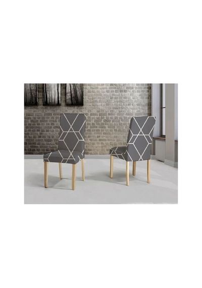 Desenli Kadife Sandalye Kılıfı,likrali,lastikli,standart , Gri Geometrik Desen 1 Adet Gri - 196308202 Gri