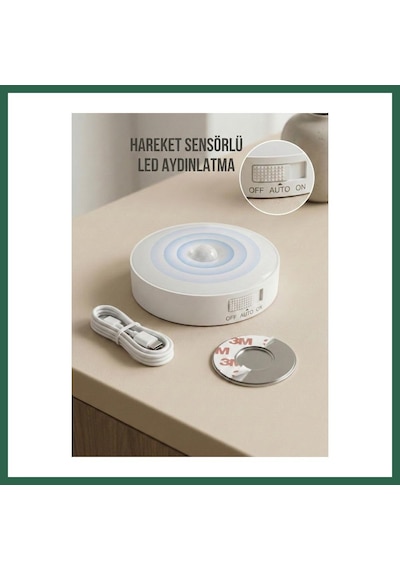 Bezos Hareket Sensörlü Yuvarlak Led Aydınlatma & Usb Şarjlı Pratik Gece Lambası 8 Cm Bzs01 Çok Renkli