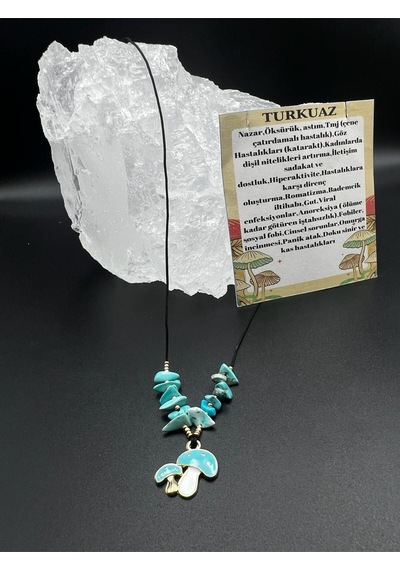 Sertifikalı Turkuaz Doğal Taş Tasarım Kolye Mantar Obje Detaylı Aaa Kalite Çok REnkli