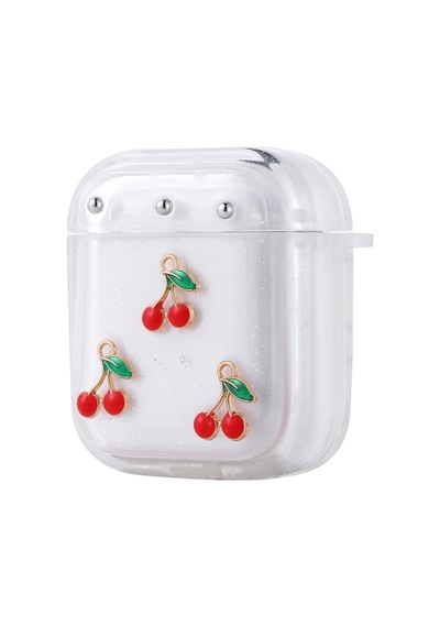 Apple Uyumlu AirPods Zore Airbag 44 Airbag Tasarımlı Simli Şeffaf Kutup Kılıf Kiraz