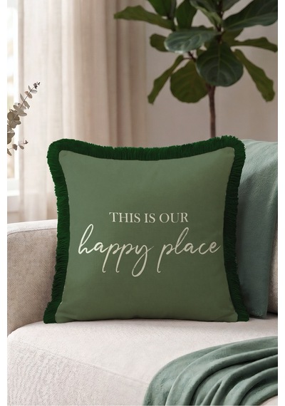 This Is Our Happy Place Yazılı Dekoratif Saçaklı Yastık Kılıfı-haki Krem Gri Püsküllü Kırlent Kılıfı Derin Lagün Halo This Is Our Happy Place Yazılı Dekoratif Saçaklı Yastık Kılıfı-haki Krem Gri Püsküllü Kırlent Kılıfı Derin Lagün Halo