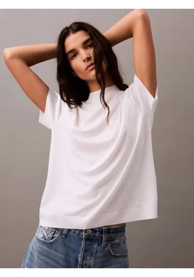 Calvin Klein Ss Silk Touch Fine Beyaz Kadın Dik Yakalı Tişört