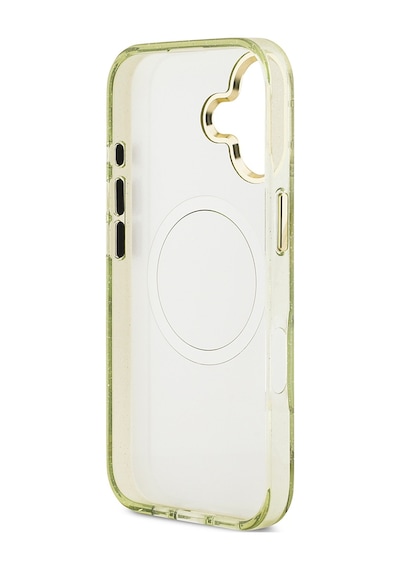 Apple Uyumlu iPhone 17 Kılıf Guess Lisanslı M-safeli Simli Çiçek Desen Metal Kamera Çerçeveli Üçgen Logolu Yeşil Yeşil