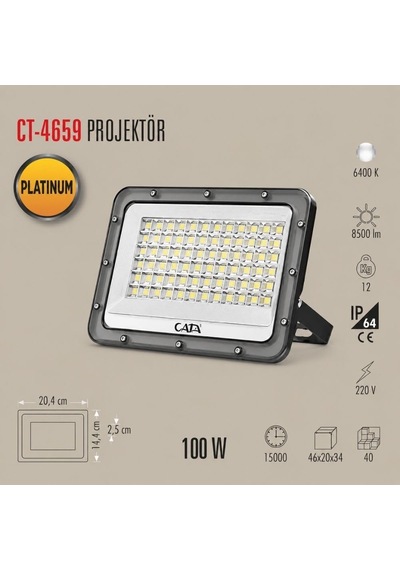 Lexroo 100w Slim Led Projektör Cata Ct-4659b - Beyaz Işık 6400k