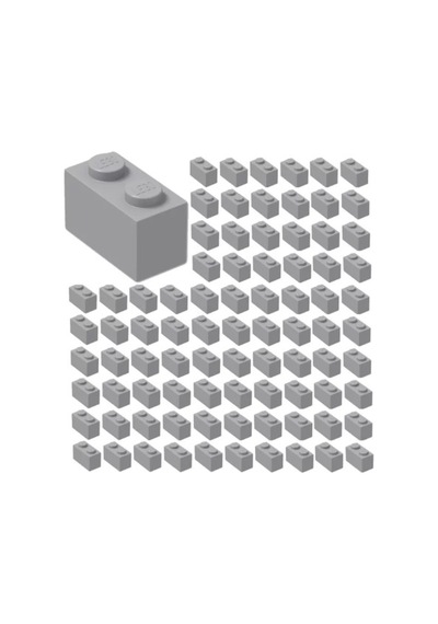 50 Adet 1x2 Açık Gri Tuğla Duvar Parçası - 50 Piece 1x2 Light Bluish Gray Brick Parts