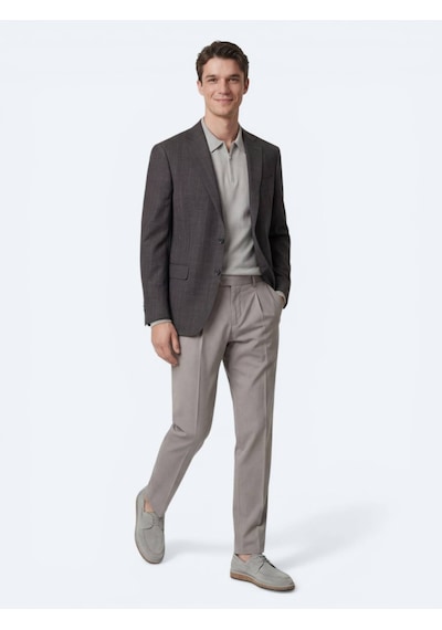 Kip Renkli Mikro Modern Fit Yün Karışımlı Ceket