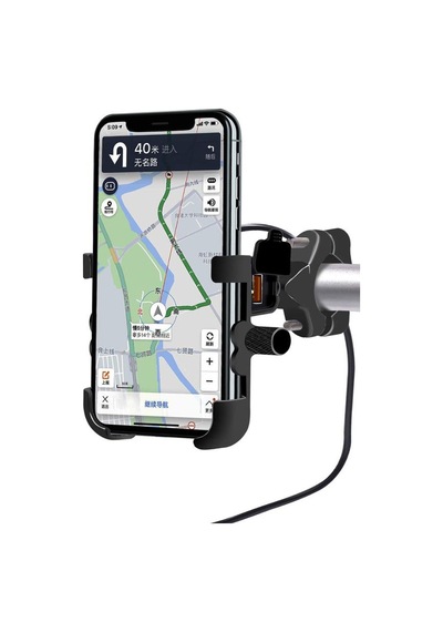 Powertec Motosiklet Telefon Tutucu USB Şarjlı Alüminyum Alaşım Gidon ve Ayna Bağlantılı