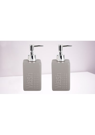 Banyo Seti Seramik Sıvı Sabunluk 2 Adet Gri Modern 7x7x17cm 300ml Gri
