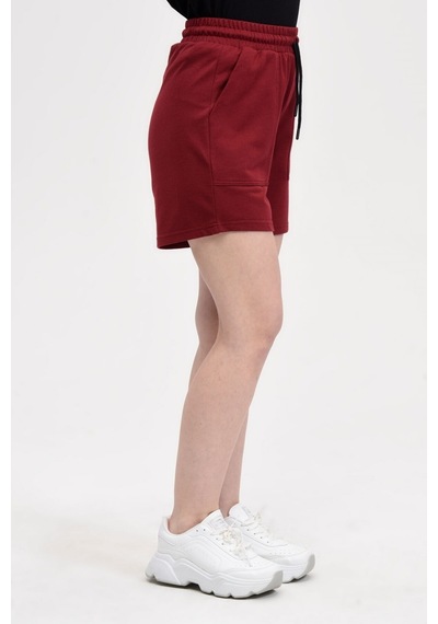 Defys Kadın Beli Lastikli Cepli Etiket Detaylı Regular Fit Şort Bordo - 527882928 Bordo