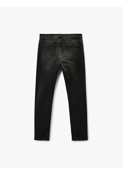 Koton Normal Bel Cepli Slim Fit Dar Paça Pamuklu Denim Pantolon - Slim Fit Jeans Antrasit 7wam40019nd