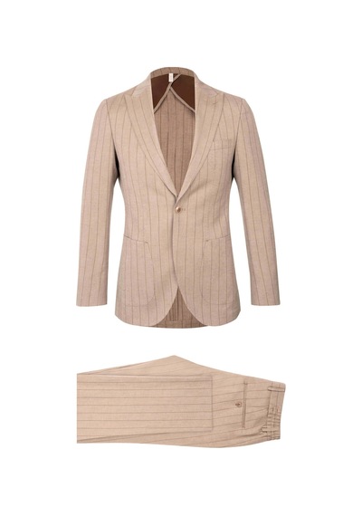 Hatemoğlu Kahverengi Slim Fit Çizgili Sivri Yaka Keten Casual Takım Elbise Hatemoğlu Kahverengi Slim Fit Çizgili Sivri Yaka Keten Casual Takım Elbise