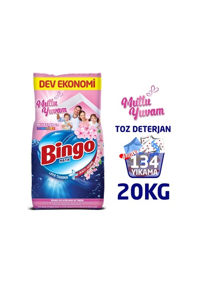 Bingo Matik Mutlu Yuvam Renkliler ve Beyazlar için Toz Çamaşır Deterjanı 2 x 10 KG