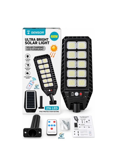 400w 216 Led Güneş Enerjili Solar Dış Mekan Bahçe & Sokak Projektörü Uzaktan Kumandalı Sensörlü